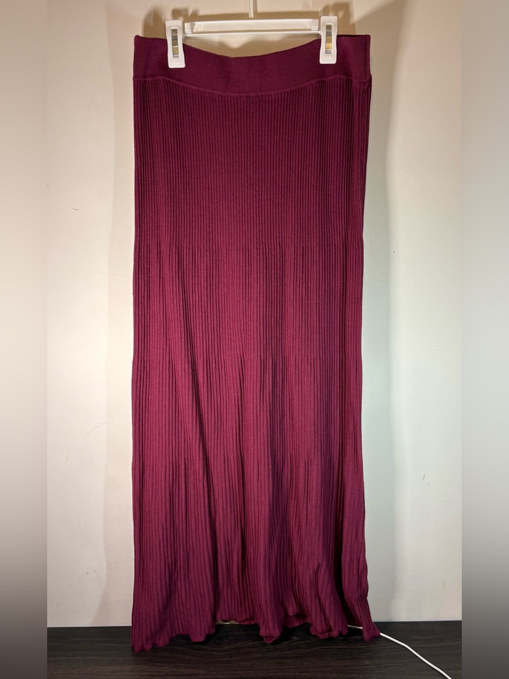 Free People Ribbed Maxi Skirt in Deep Plum - Medium